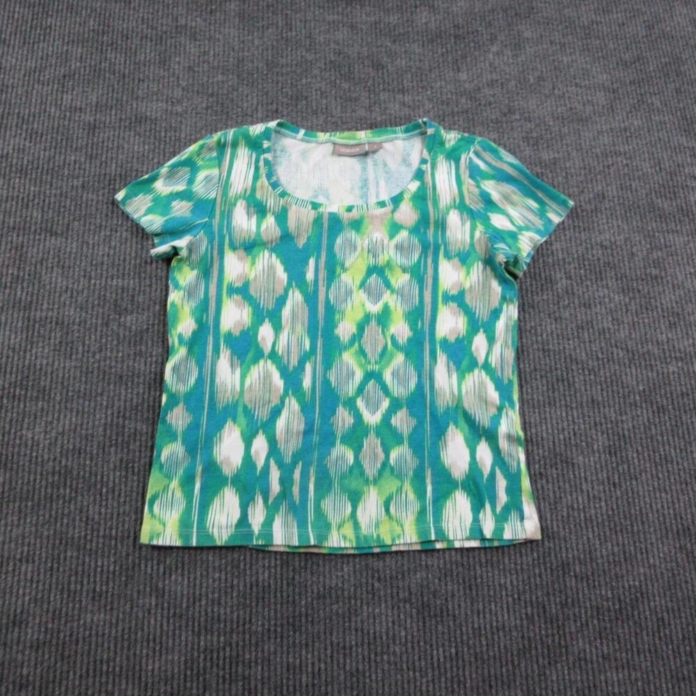 Chico's Shirt Womens 1 Green Scoop Neck Short Sleeve Geometric Cotton Tee
